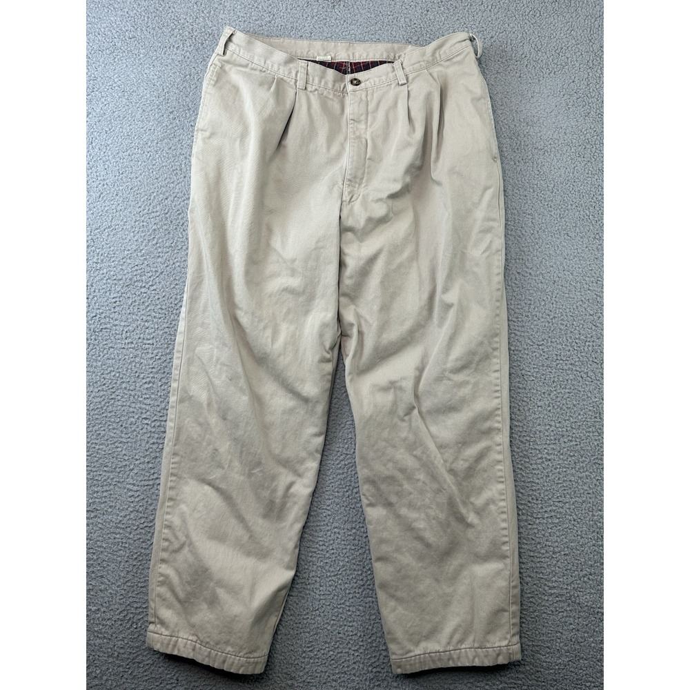 Vintage LL Bean Flannel Lined Pants Men 38x32 (Fit 34x30) Natural Fit Beige AK19